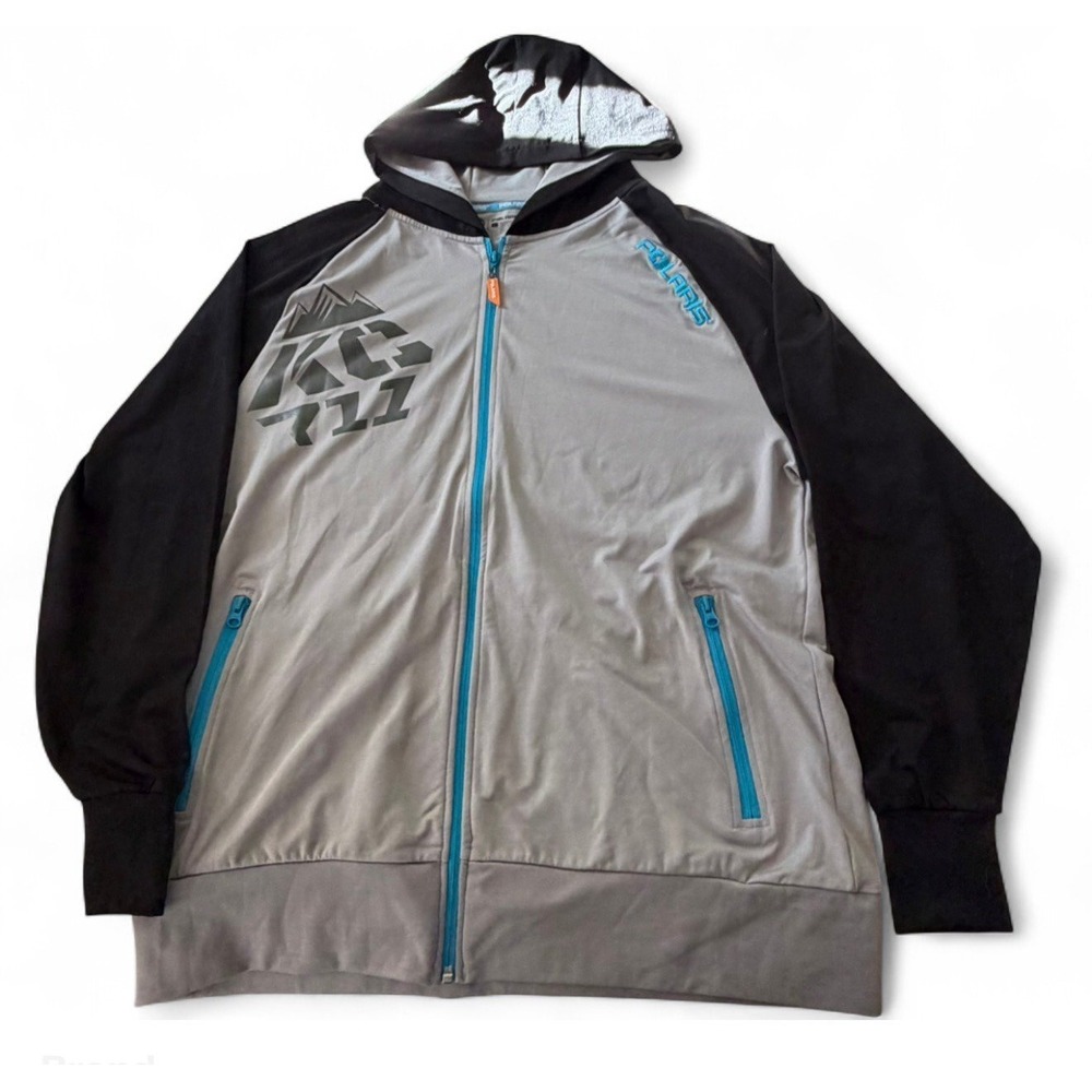 Polaris Adult Large Full Zip Hooded Jacket Gray Black Blue ATV Riding